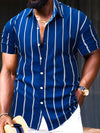 Manfinity Homme Men Striped Print Graphic Colorful Casual Short Sleeve Shirt without Tee, for Boyfriend Gift Stripe Shirt for Menroyal Blue Shirt Men, Blue Black and White Shirts Men, Men Stripe Shirt, Blue Striped Shirt, Men Short Sleeve Dress Shirt
